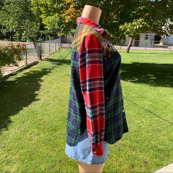 Vintage Plaid Flannel Patchwork Top Cottagecore Retro Rustic Hippie Boho Blair - Picture 8 of 12
